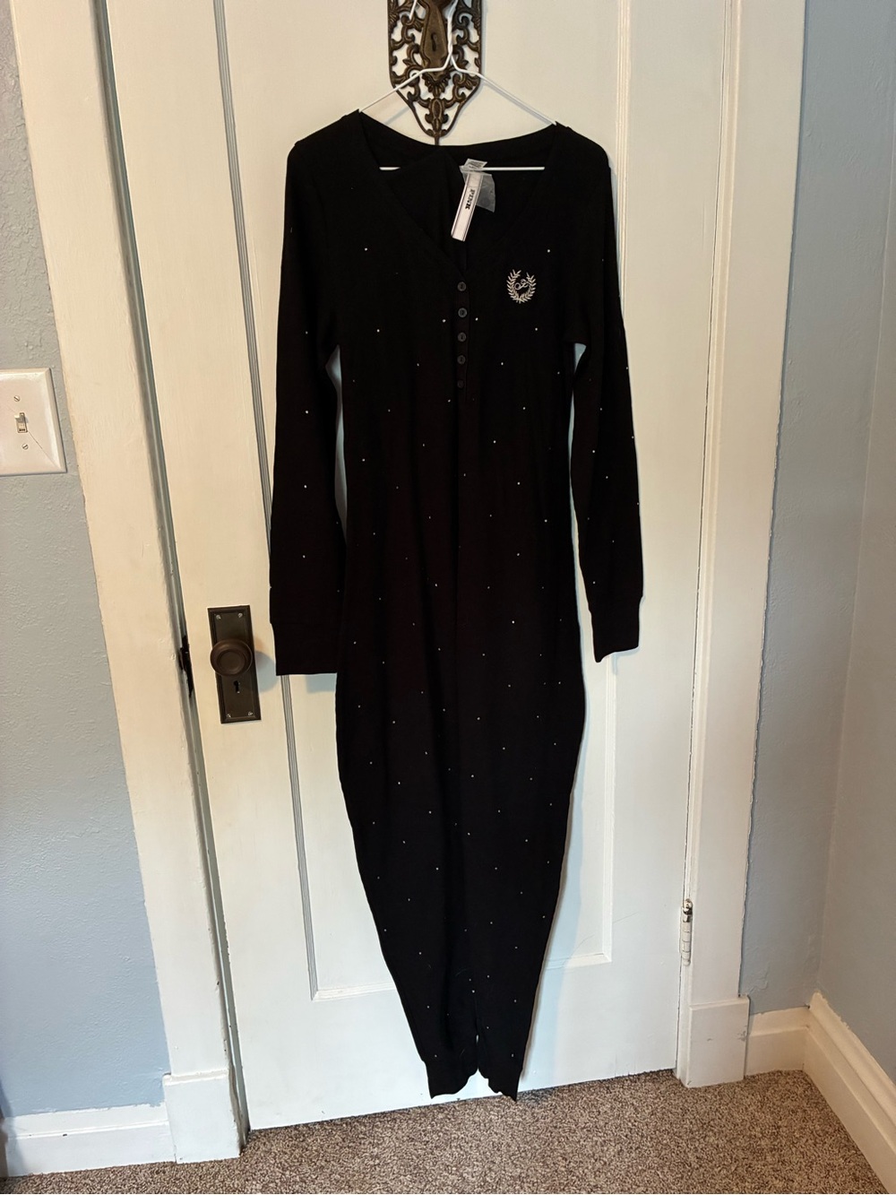 Stud-Embellished Black Maxi Sleep Romper by